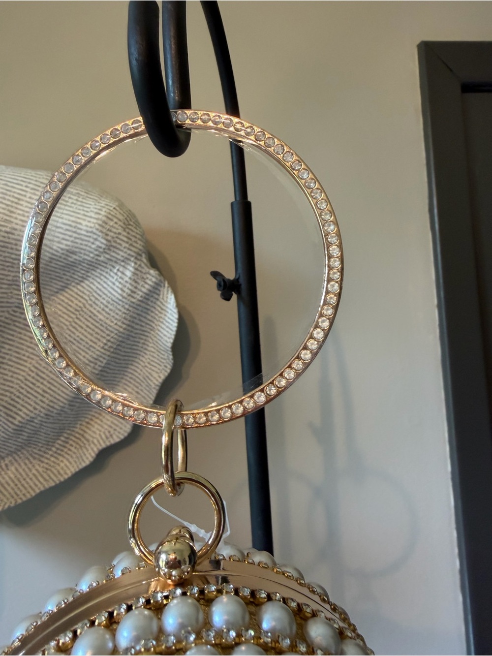Pearl and Rhinestone Encrusted Gold Orb Evening Bag - Picture 13 of 13